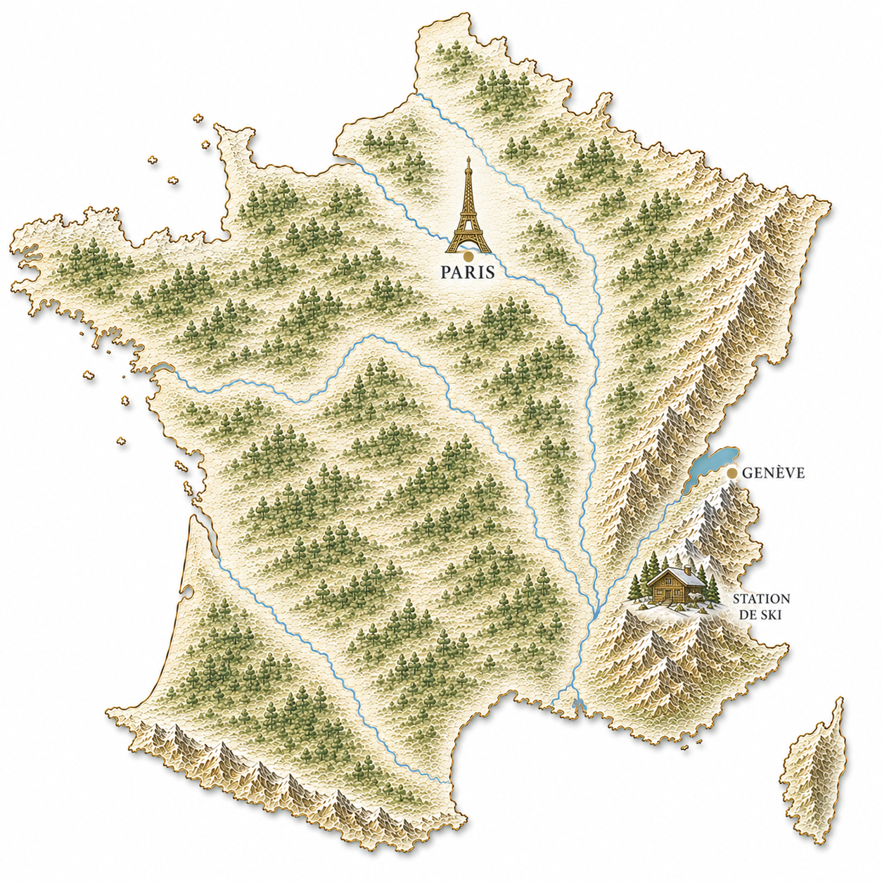 Map of France showing the Alps region